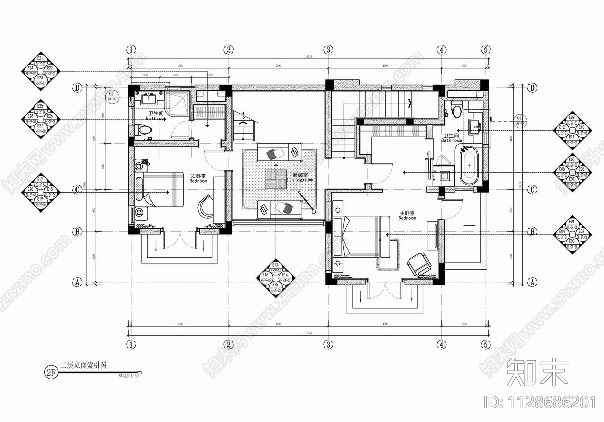 四层别墅室内cad施工图下载【ID:1128686201】