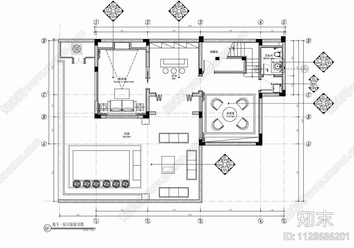 四层别墅室内cad施工图下载【ID:1128686201】