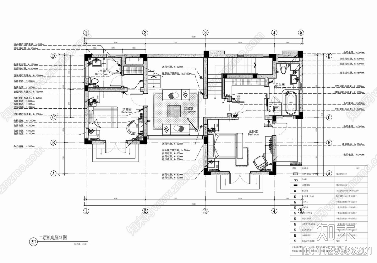 四层别墅室内cad施工图下载【ID:1128686201】