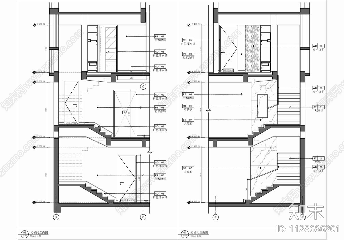 四层别墅室内cad施工图下载【ID:1128686201】