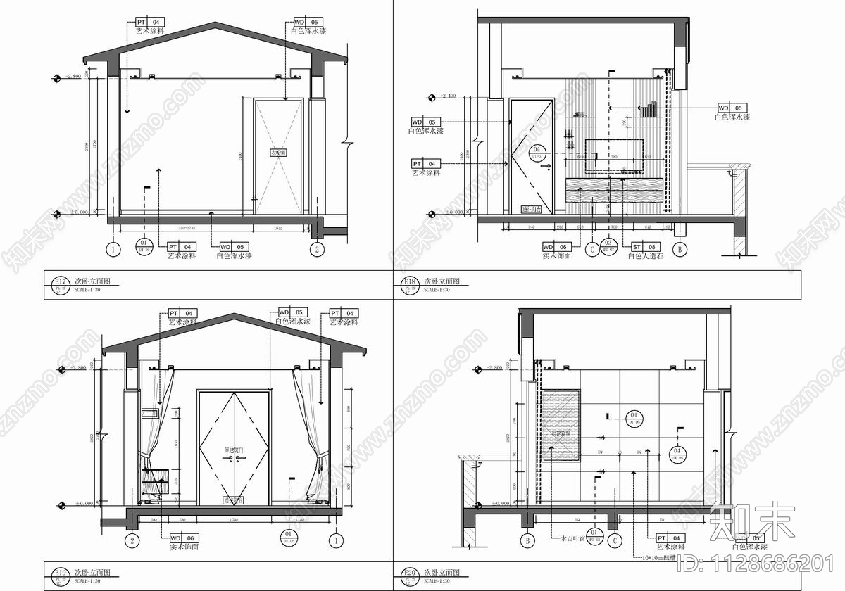 四层别墅室内cad施工图下载【ID:1128686201】