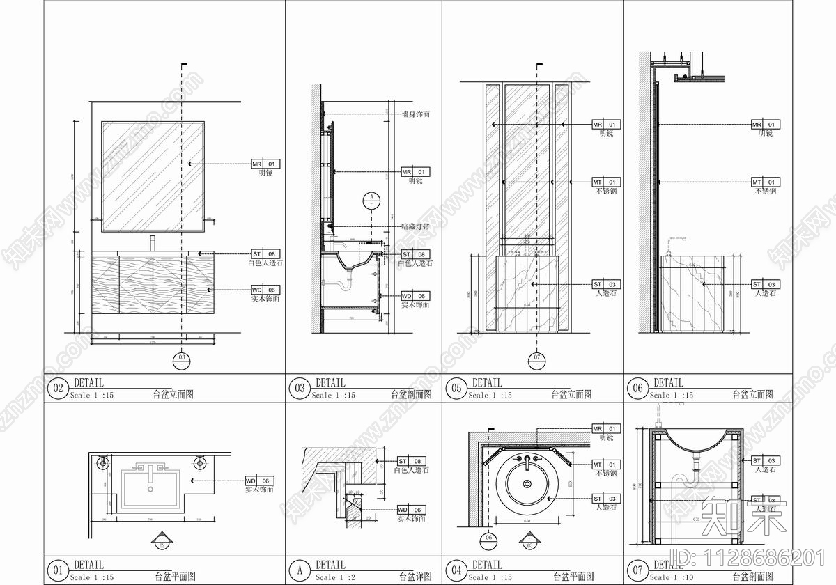 四层别墅室内cad施工图下载【ID:1128686201】