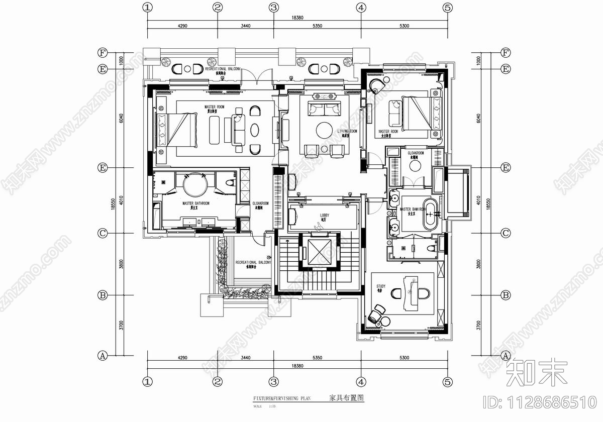 豪华别墅室内施工图下载【ID:1128686510】