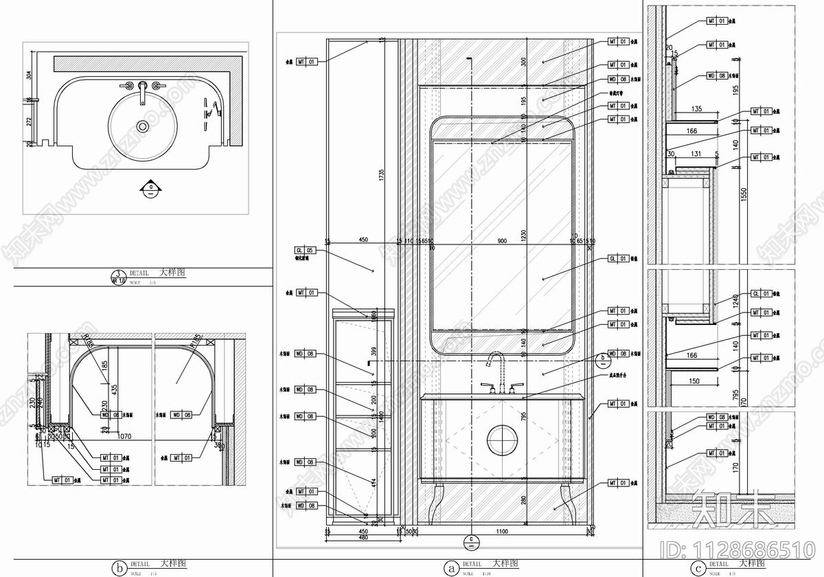 豪华别墅室内施工图下载【ID:1128686510】