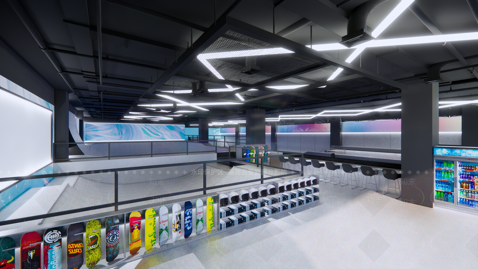 现代科技风室内滑板场SU模型下载【ID:1129130426】