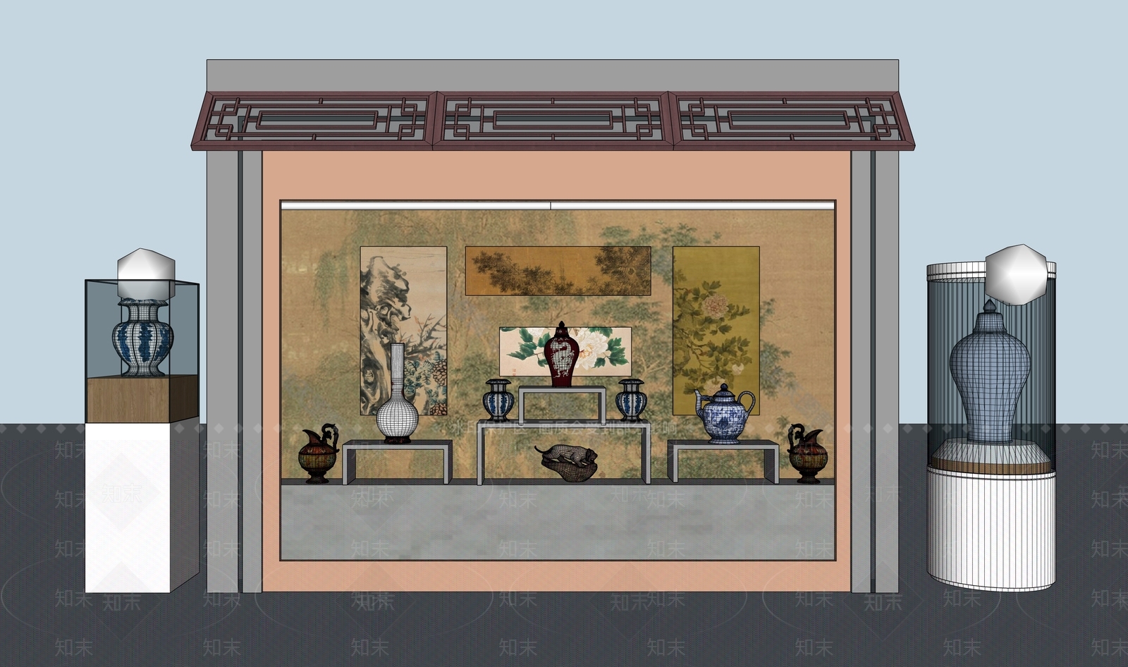 新中式展架SU模型下载【ID:1128709292】