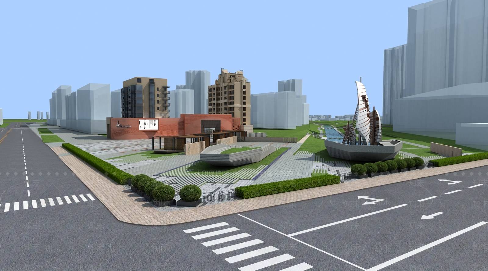 现代帆船城市雕塑小品3D模型下载【ID:1128711985】