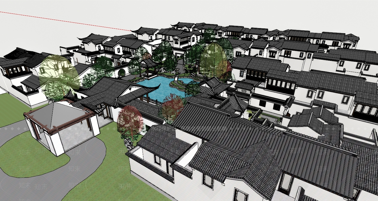 中式美丽乡村SU模型下载【ID:1128717512】