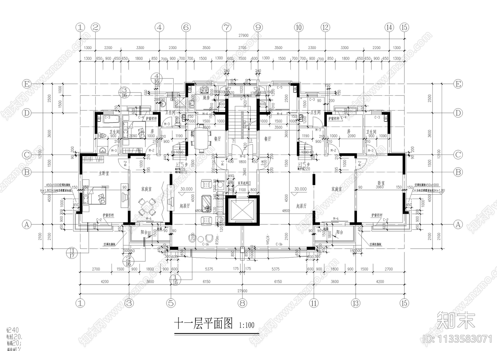 小区高层居住建筑cad施工图下载【ID:1133583071】