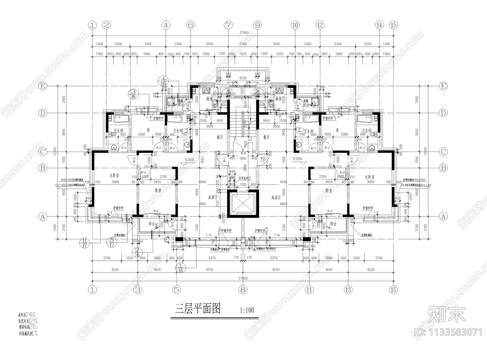 小区高层居住建筑cad施工图下载【ID:1133583071】