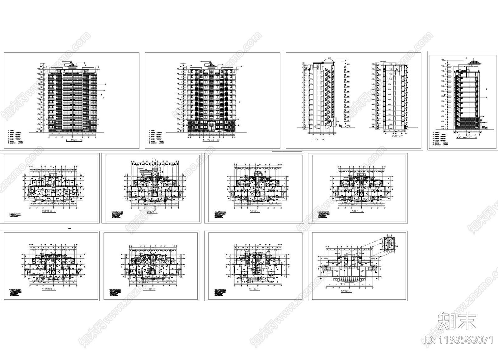 小区高层居住建筑cad施工图下载【ID:1133583071】