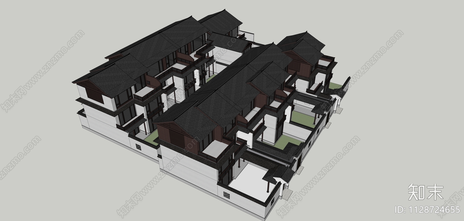 中式合院SU模型cad施工图下载【ID:1128724655】