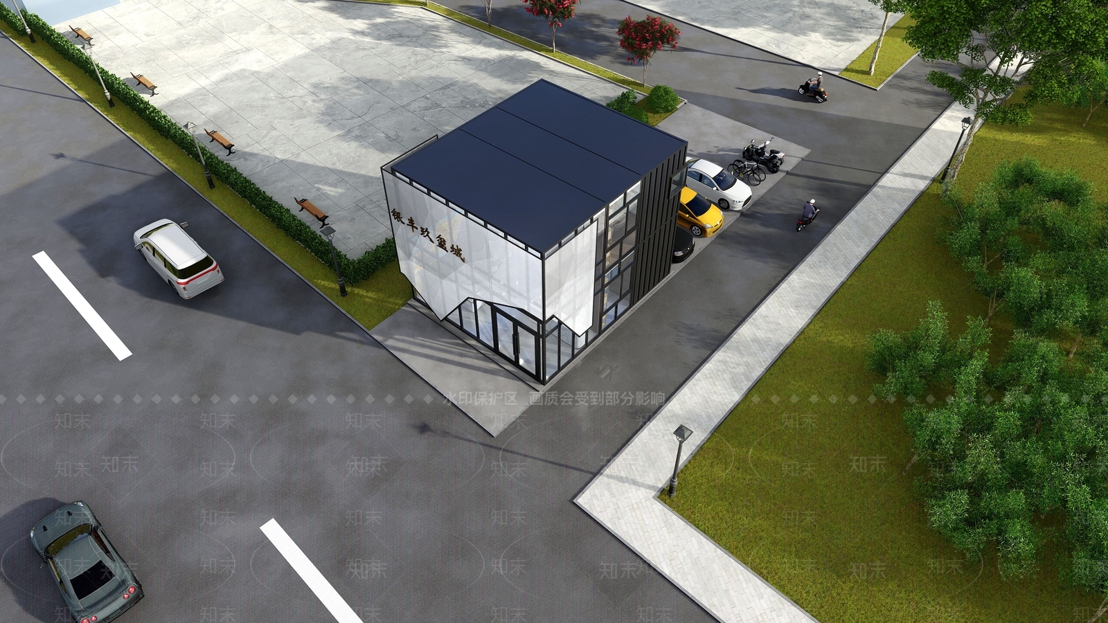 现代售楼处建筑SU模型下载【ID:1128738382】
