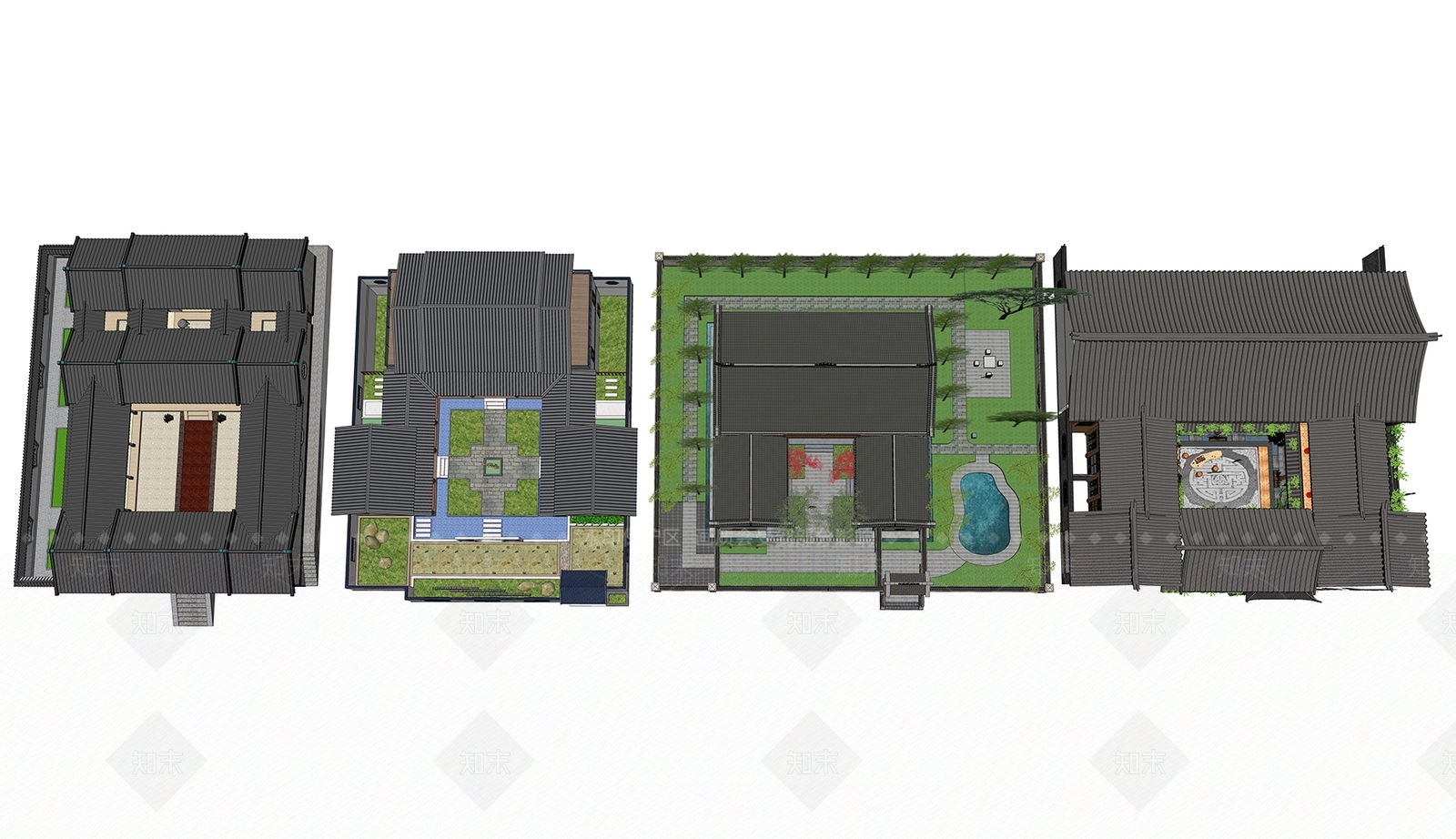 中式古建筑四合院SU模型下载【ID:1128741535】
