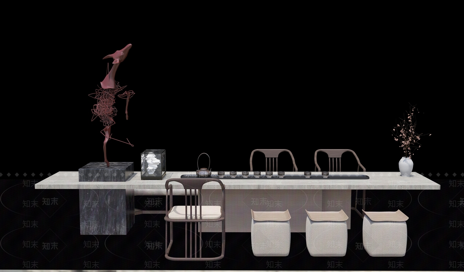新中式茶桌椅组合3D模型下载【ID:1128744028】