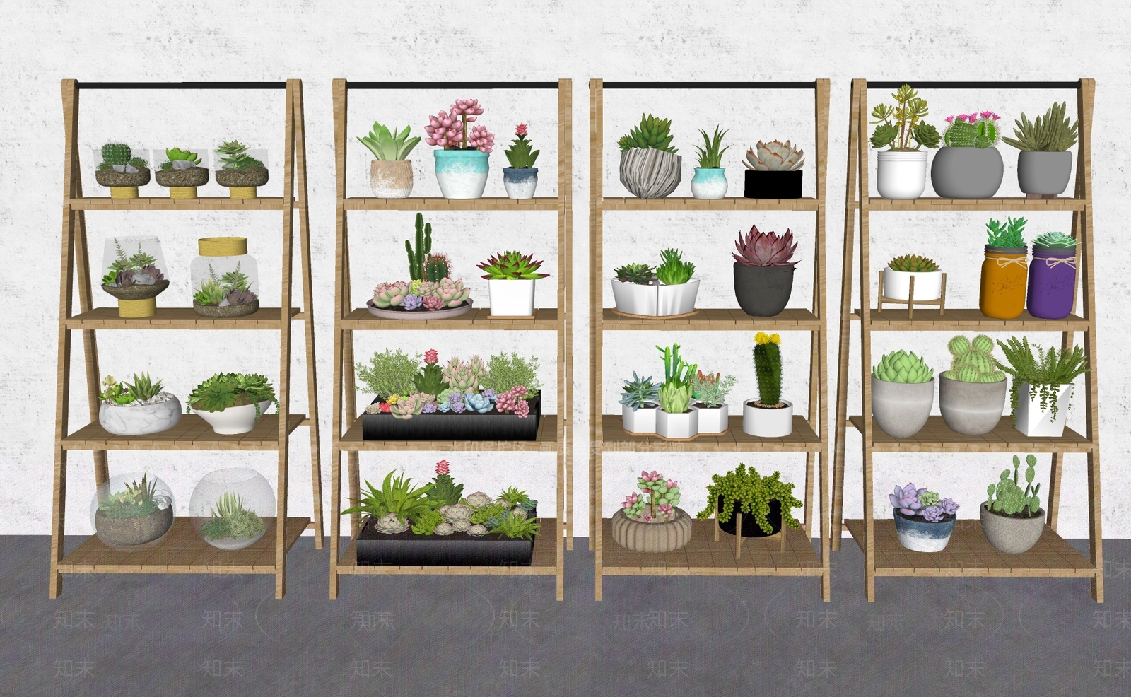 多肉植物盆栽组合SU模型下载【ID:1128744402】