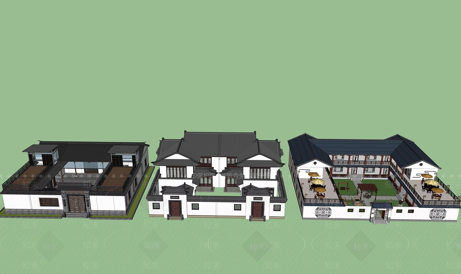 中式古建筑四合院SU模型下载【ID:1128744864】