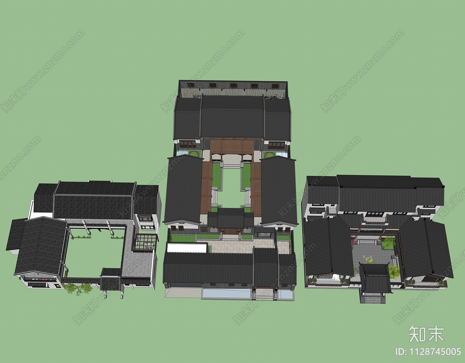 中式古建筑四合院落SU模型下载【ID:1128745005】