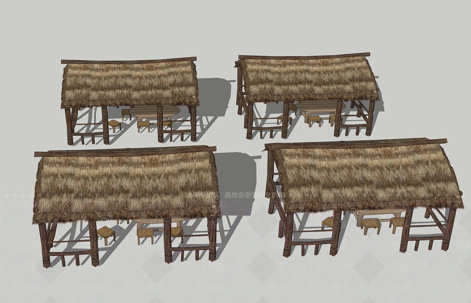 新中式茅草屋SU模型下载【ID:1128745884】