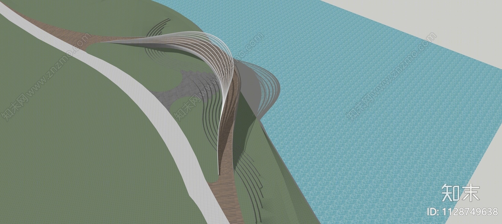 现代滨水景观SU模型下载【ID:1128749638】