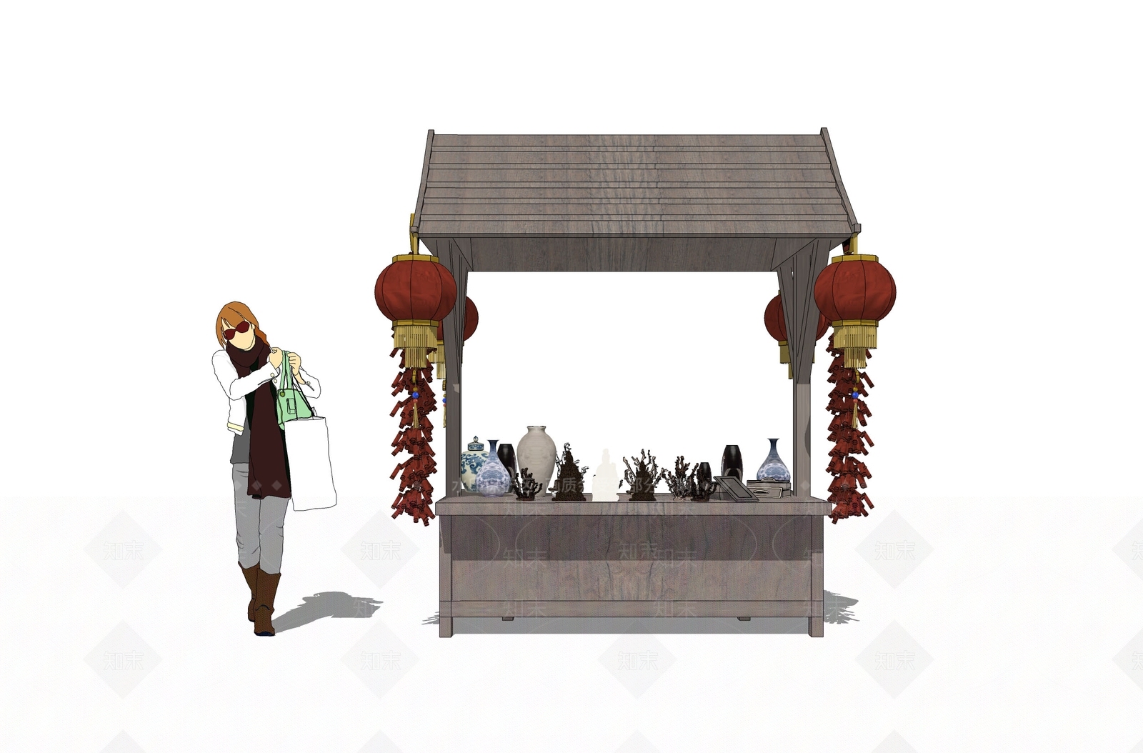 中式摊位SU模型下载【ID:1128785678】
