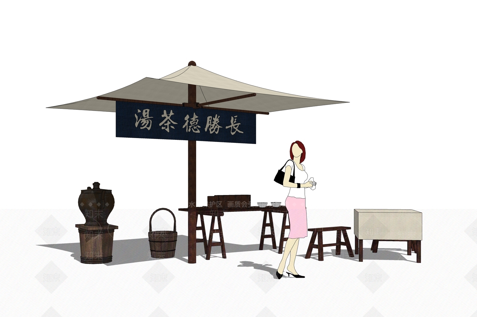 中式摊位SU模型下载【ID:1128786477】
