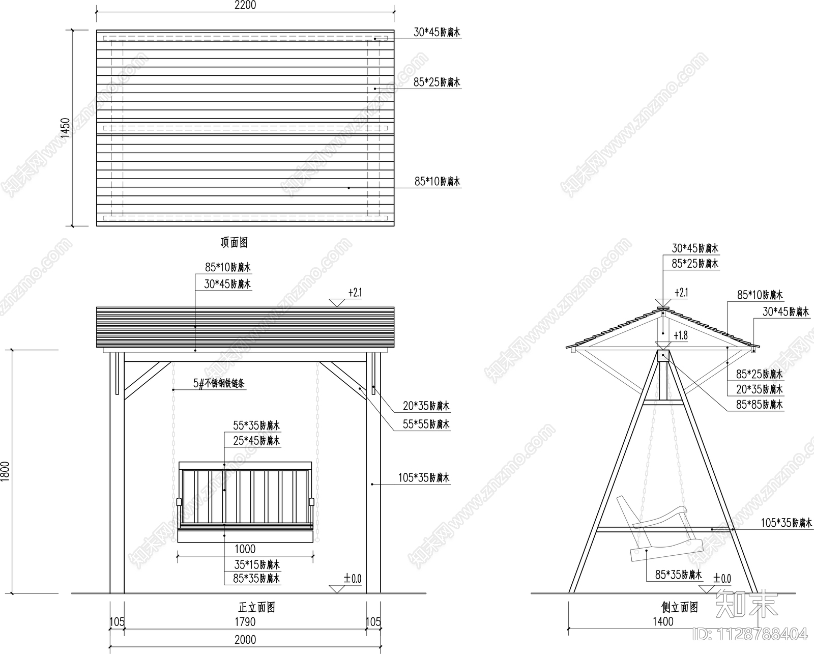 秋千详图cad施工图下载【ID:1128788404】