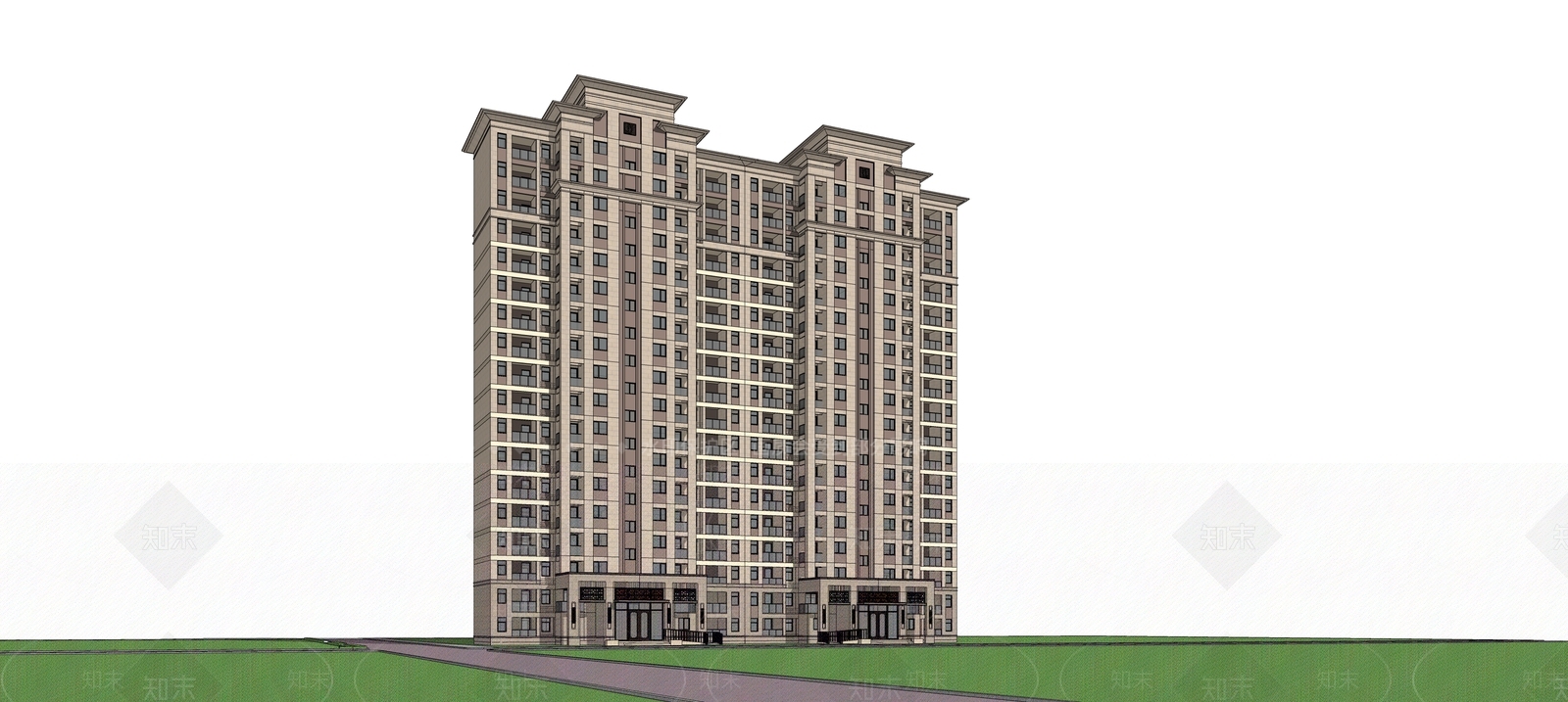 现代高层住宅楼SU模型下载【ID:1128797360】