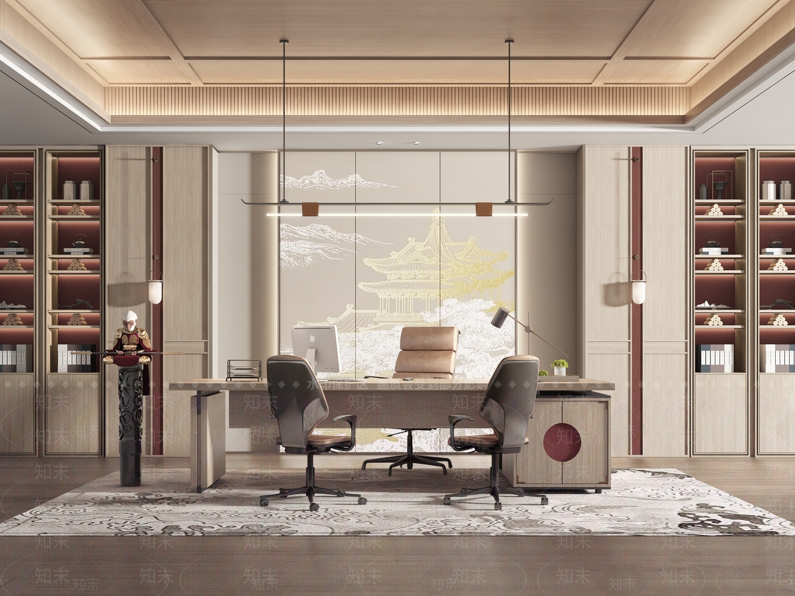 新中式经理办公室3D模型下载【ID:1128853786】