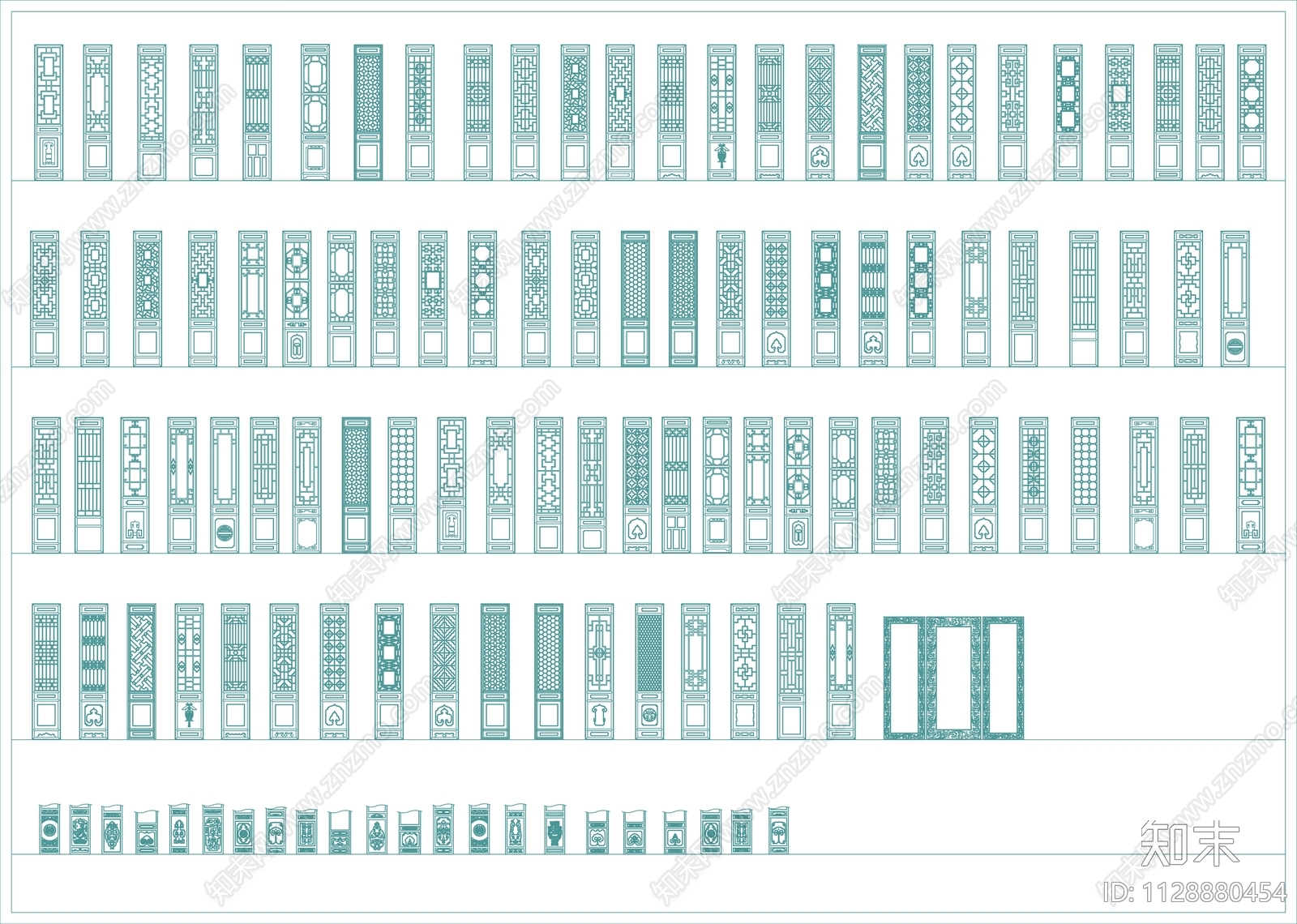中式雕花隔断施工图下载【ID:1128880454】