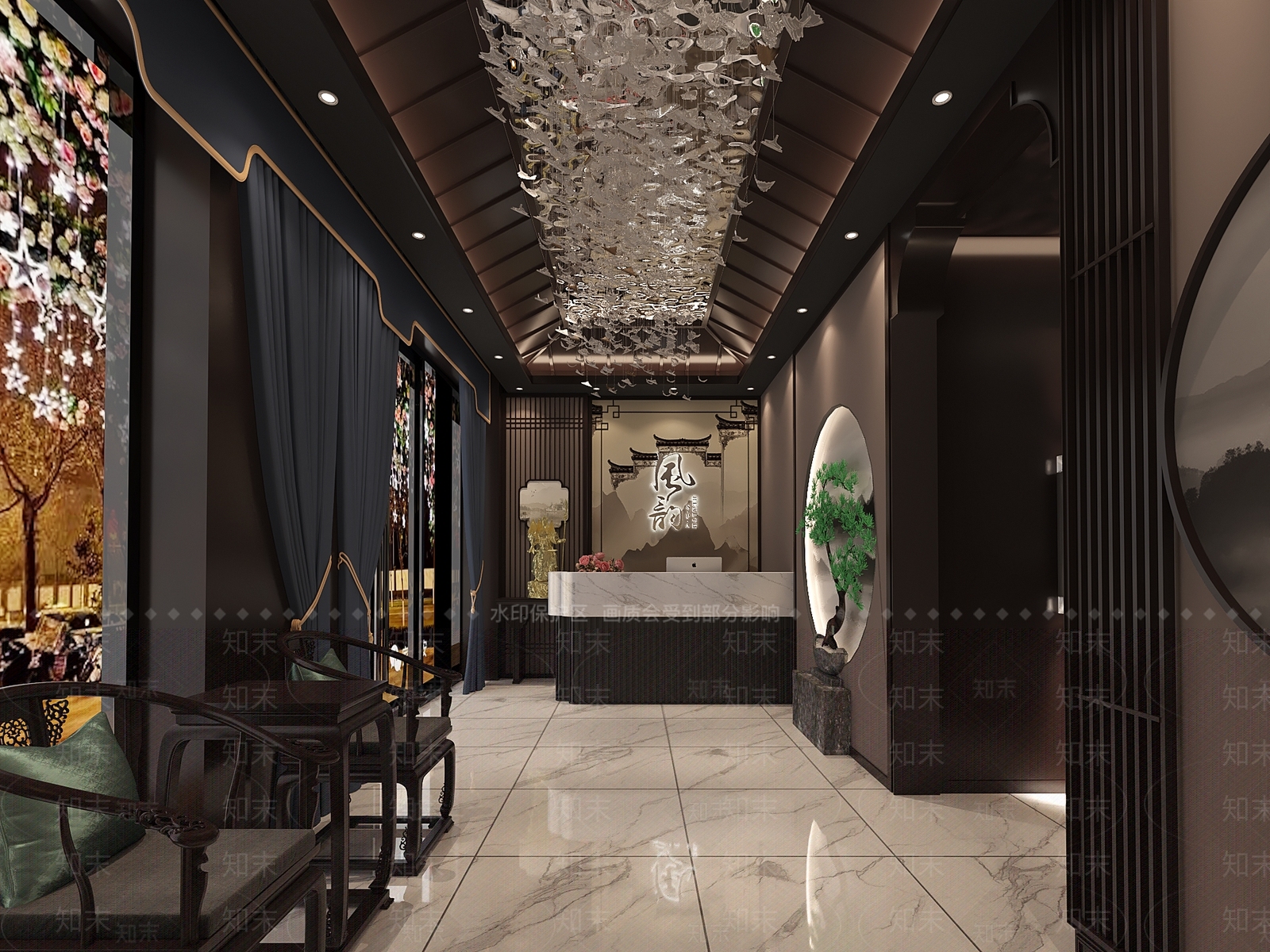 新中式足疗店门厅3D模型下载【ID:1128884637】