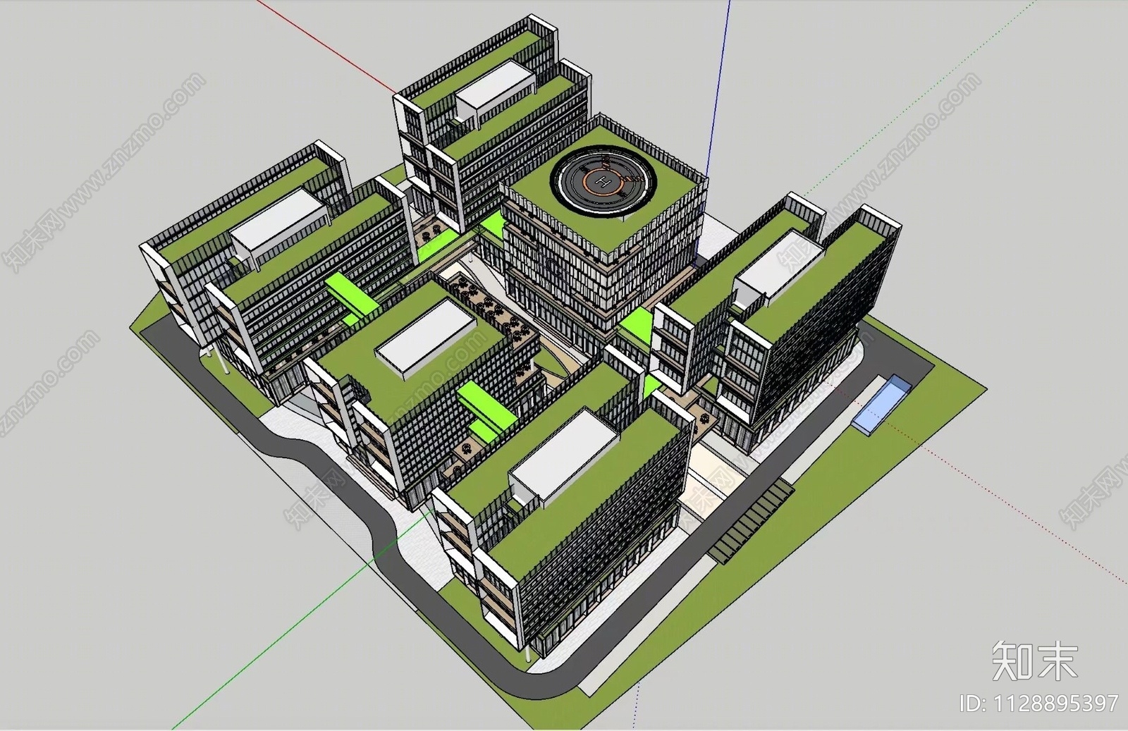 现代新能源办公产业园SU模型下载【ID:1128895397】