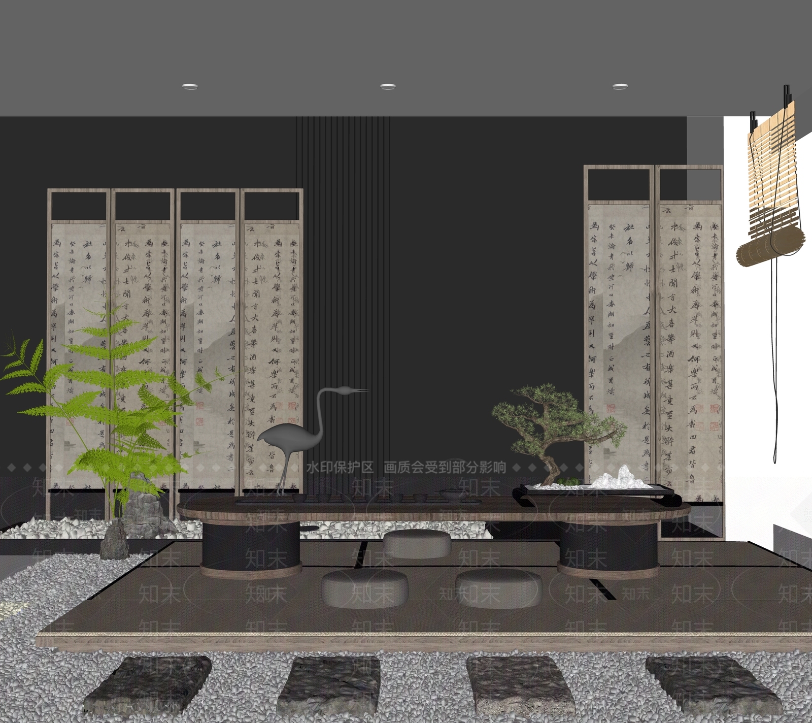 新中式禅意茶室SU模型下载【ID:1128898142】_知末su模型网