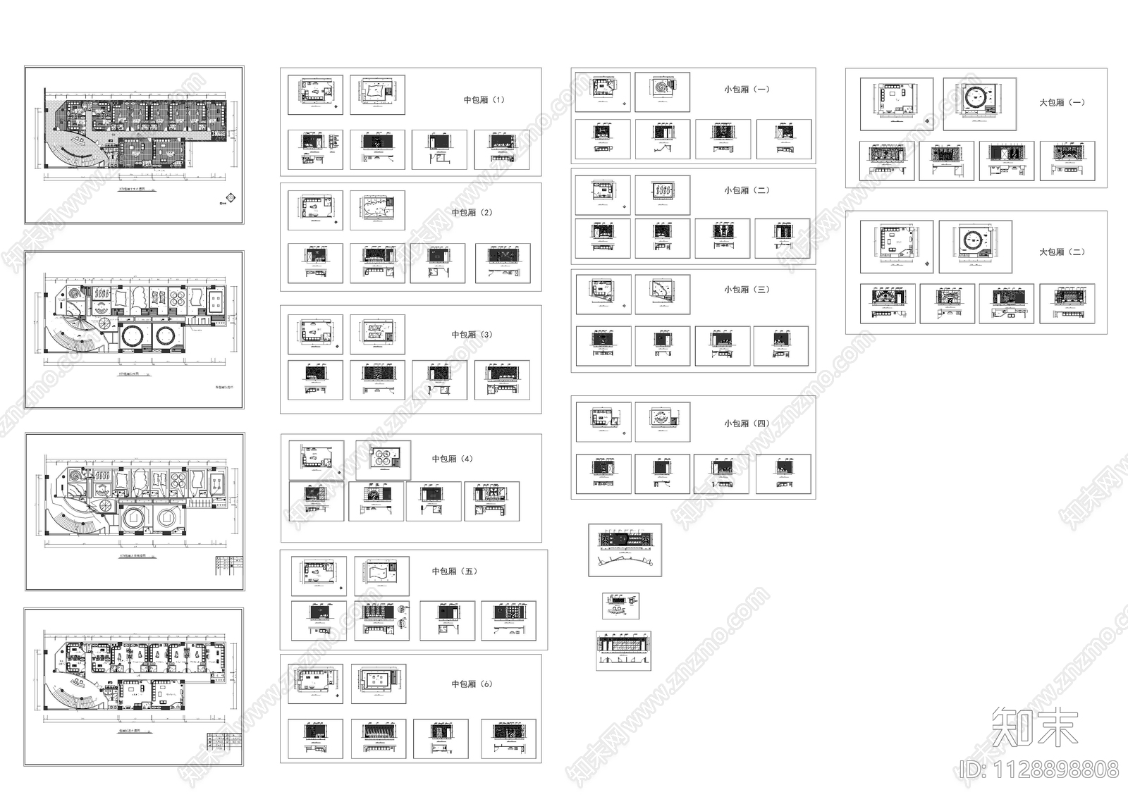 KTV包房全套cad施工图下载【ID:1128898808】