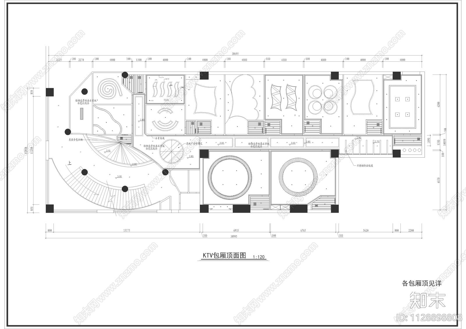 KTV包房全套cad施工图下载【ID:1128898808】