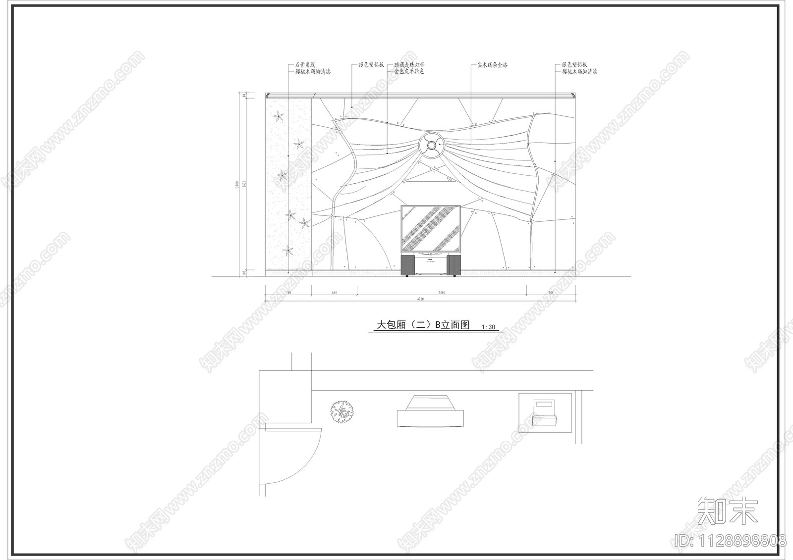 KTV包房全套cad施工图下载【ID:1128898808】