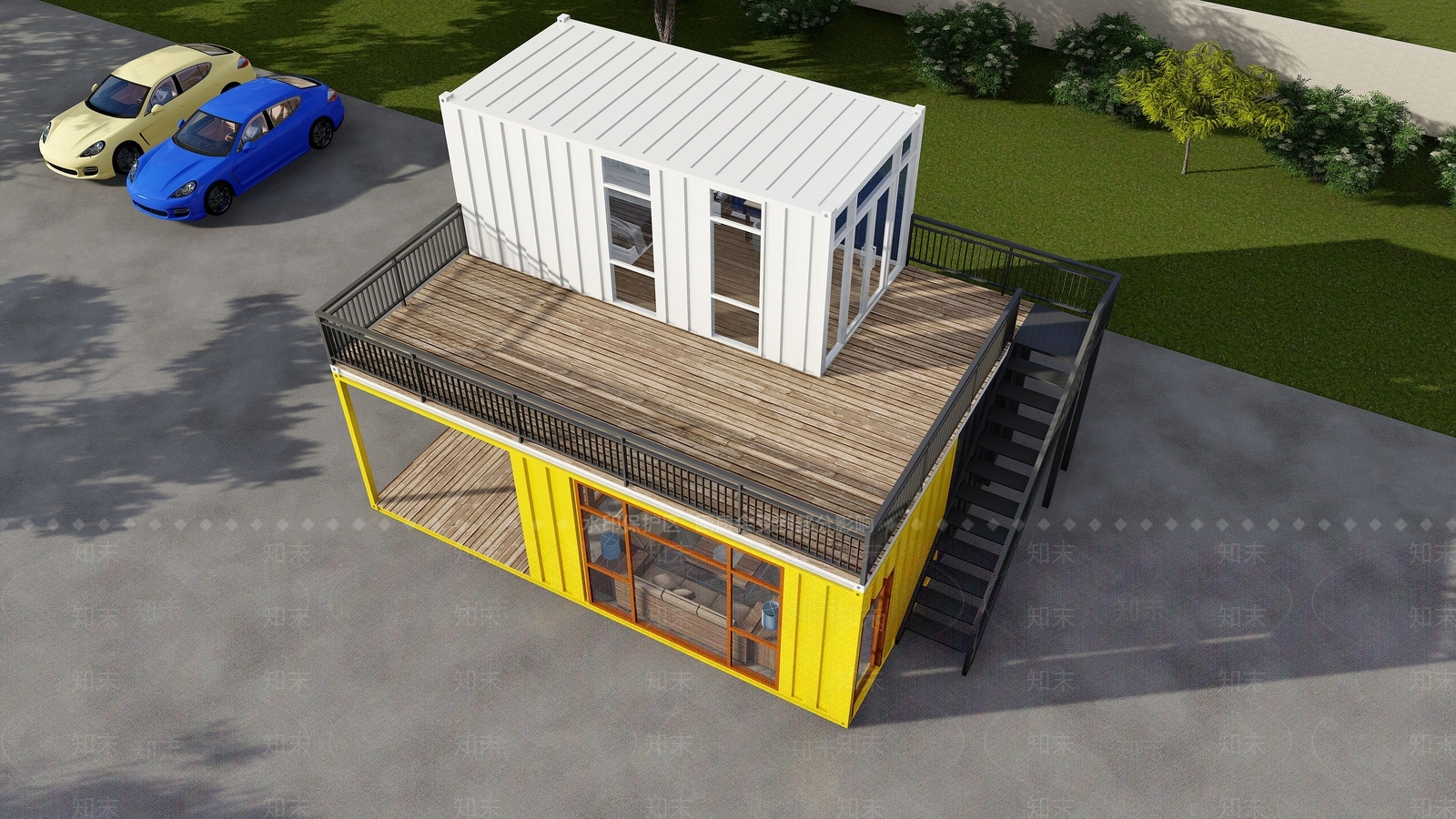 集装箱办公室建筑SU模型下载【ID:1128910123】