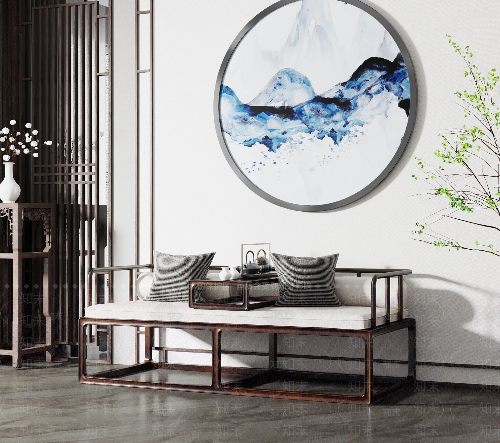 新中式罗汉床3D模型下载【ID:1128920036】