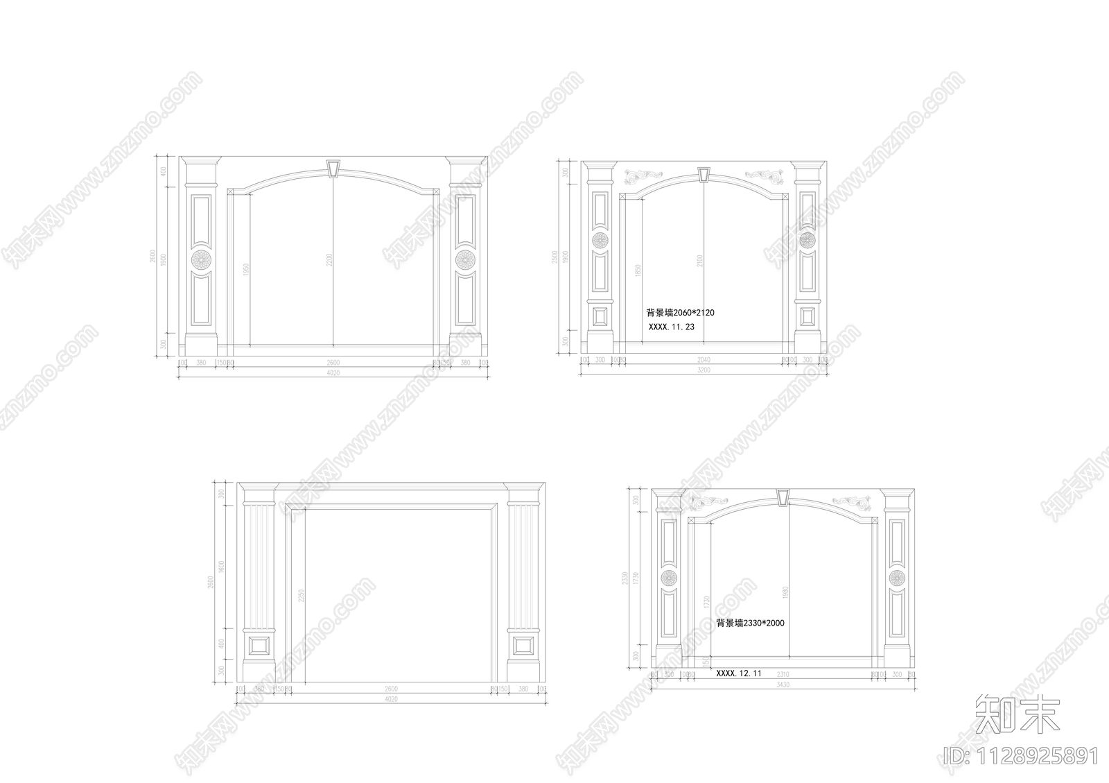 北欧罗马柱石材背景墙施工图下载【ID:1128925891】