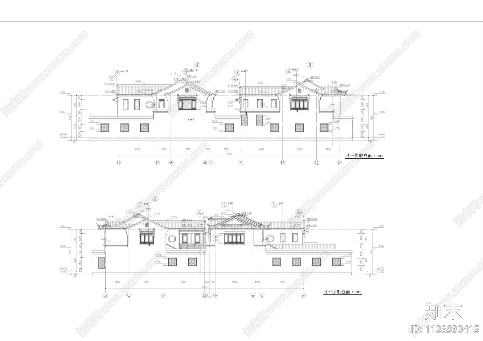 新中式别墅建筑cad施工图下载【ID:1128930415】