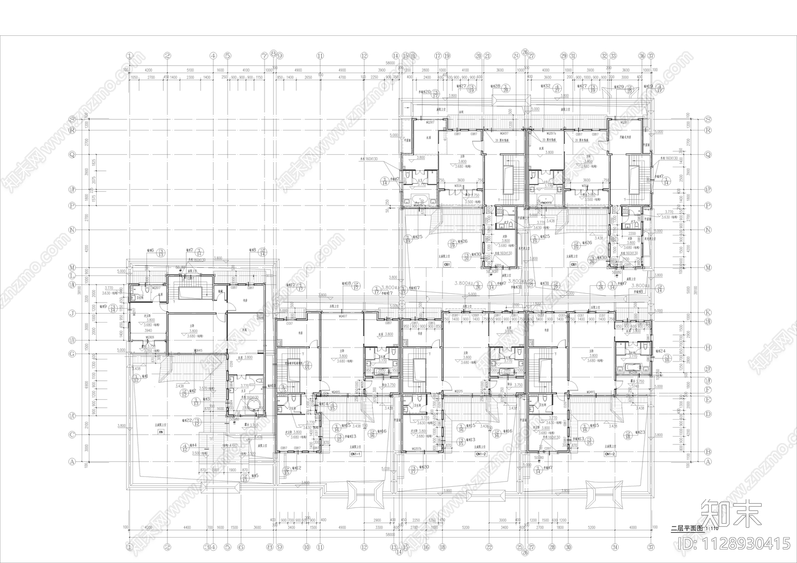 新中式别墅建筑cad施工图下载【ID:1128930415】