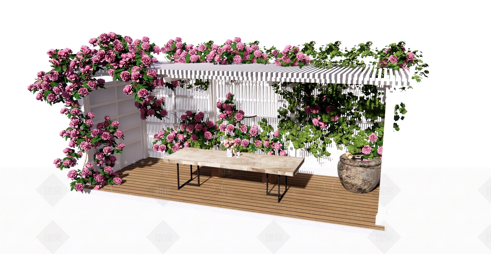 爬藤植物庭院廊架SU模型下载【ID:1128946890】