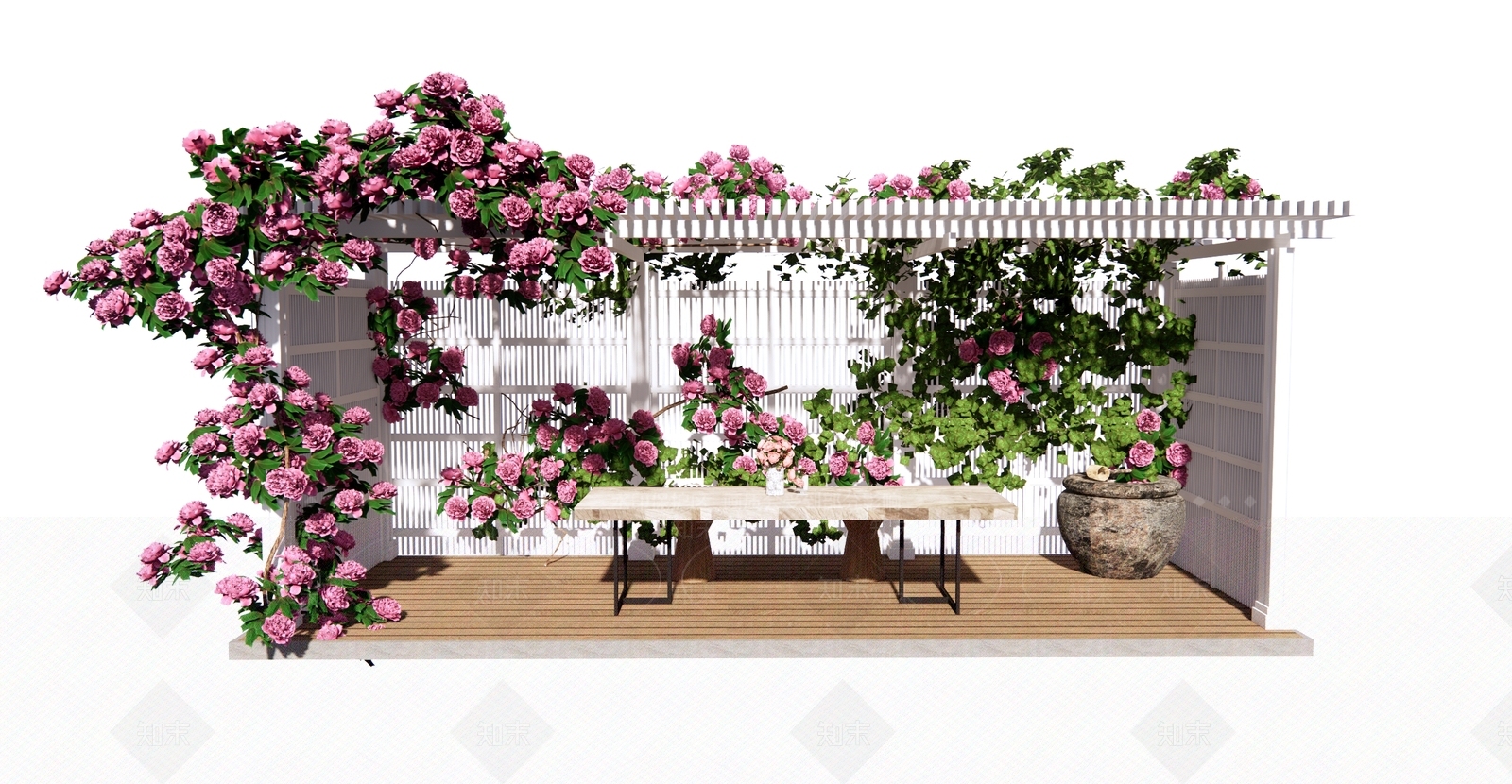 爬藤植物庭院廊架SU模型下载【ID:1128946890】