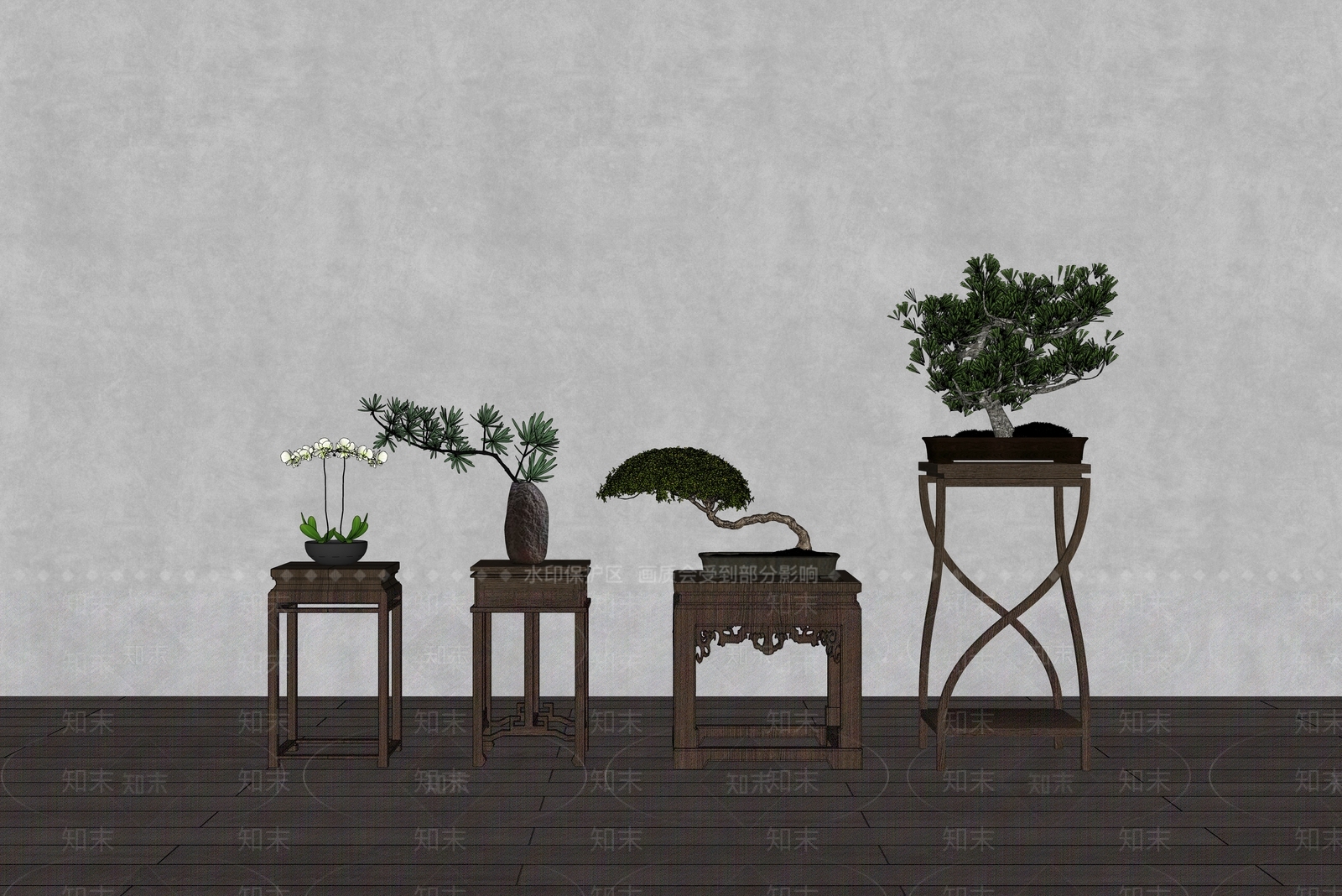 新中式花几组合SU模型下载【ID:1128947167】