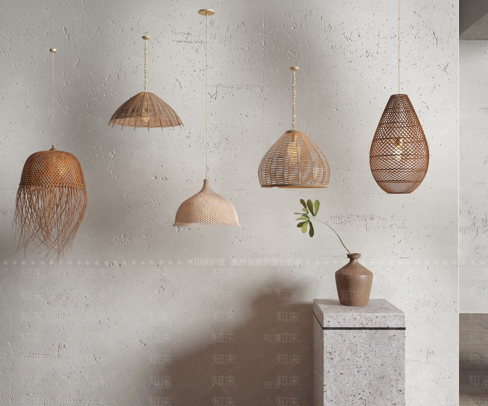 侘寂藤编吊灯3D模型下载【ID:1128947309】