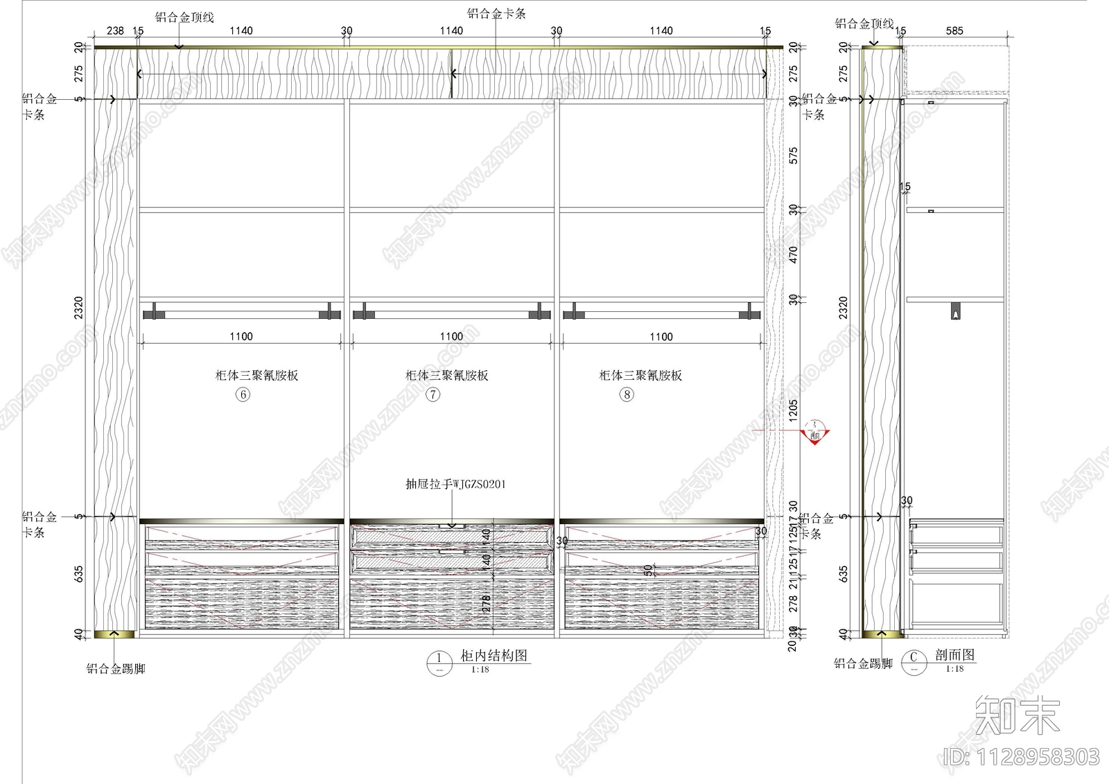 柜体深化节点图纸cad施工图下载【ID:1128958303】