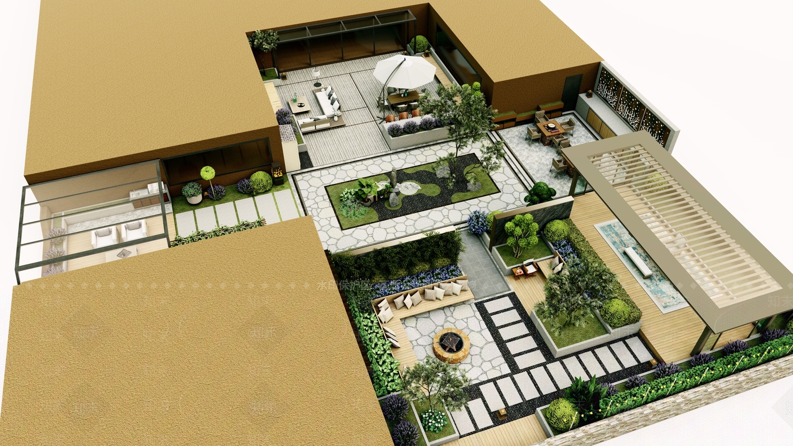 现代屋顶花园SU模型下载【ID:1128964740】