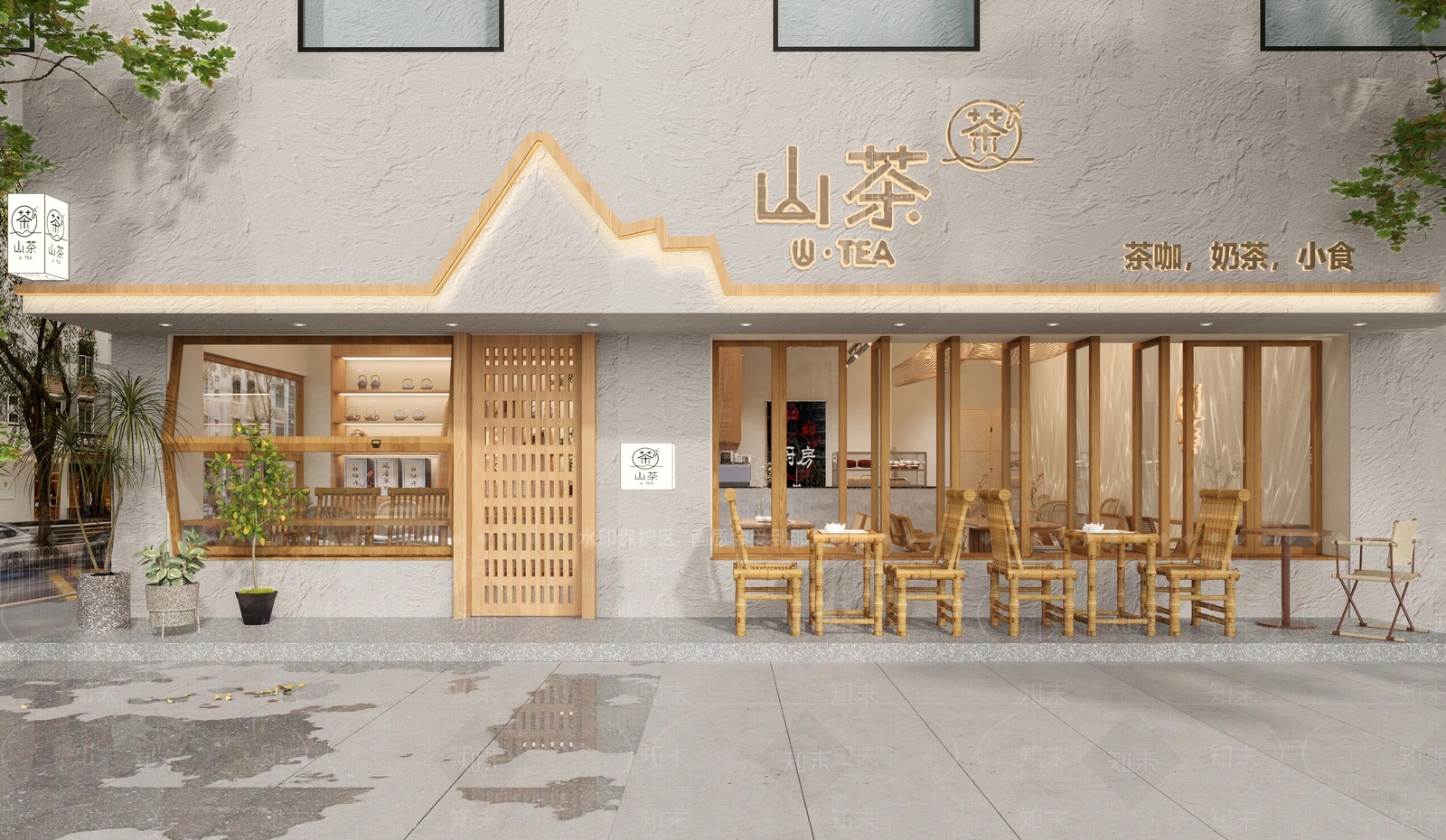 现代奶茶店门头门面3D模型下载【ID:1128965920】