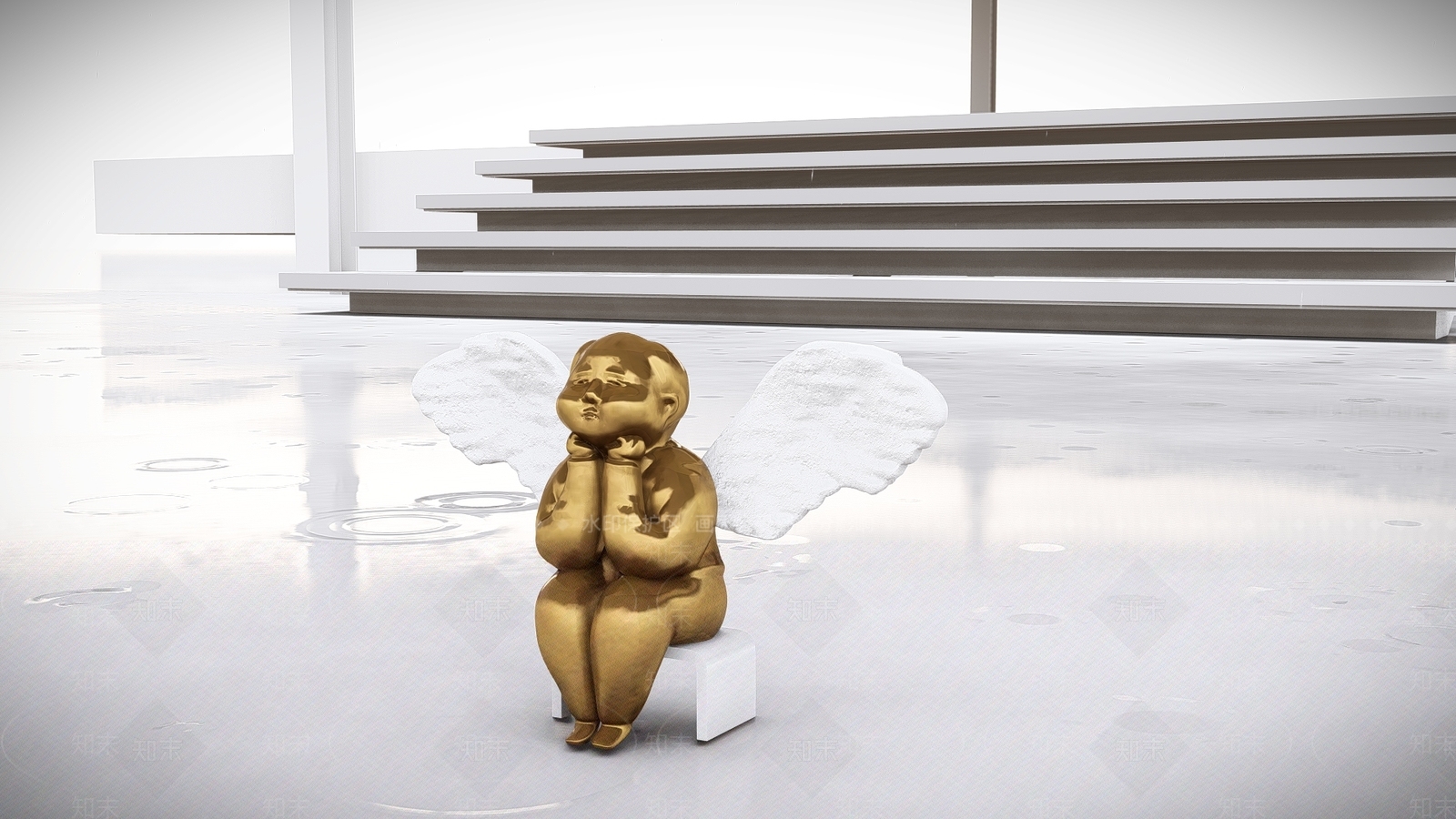 现代天使雕塑SU模型下载【ID:1129017827】