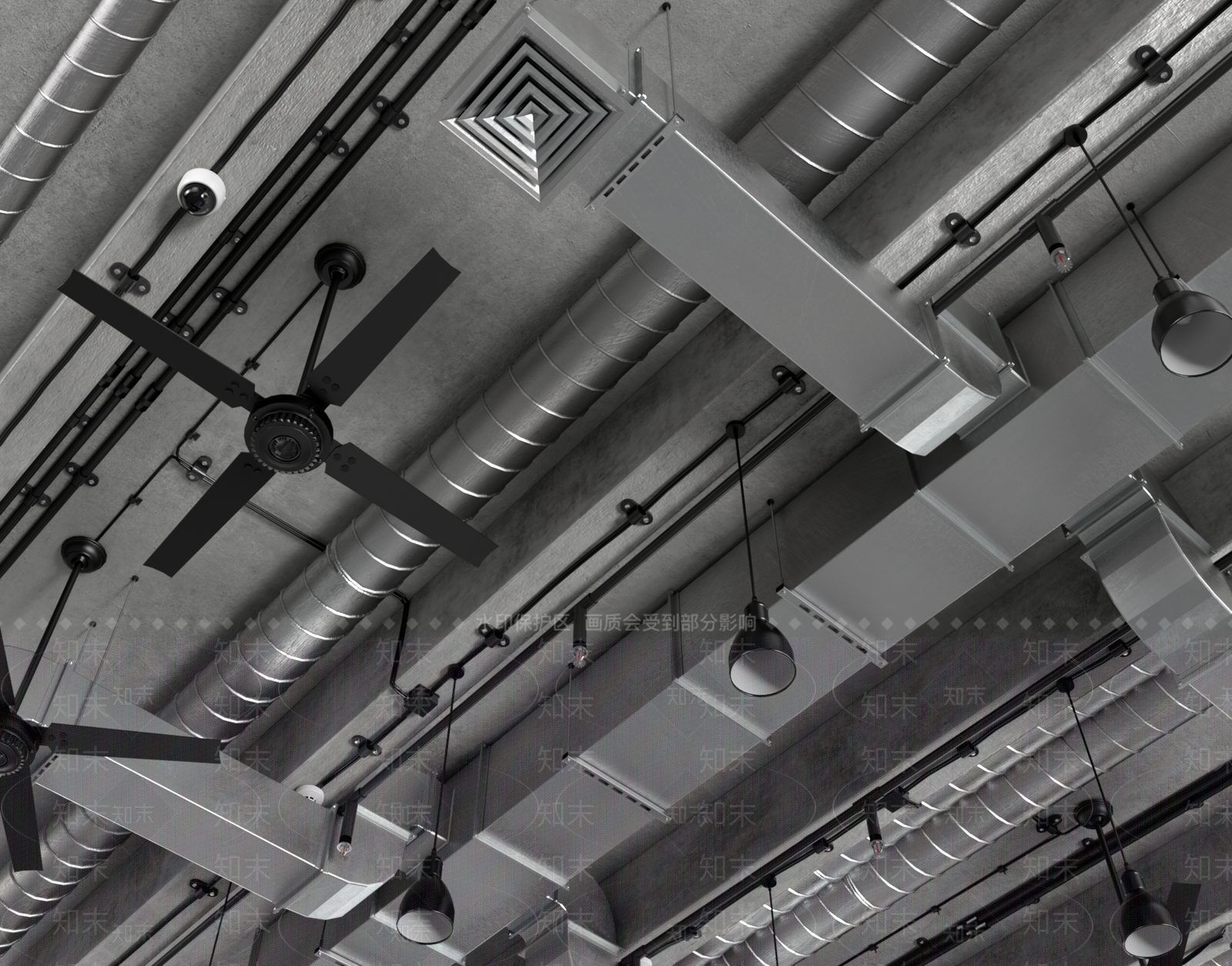 工业风通风管道吊顶3D模型下载【ID:1129061940】